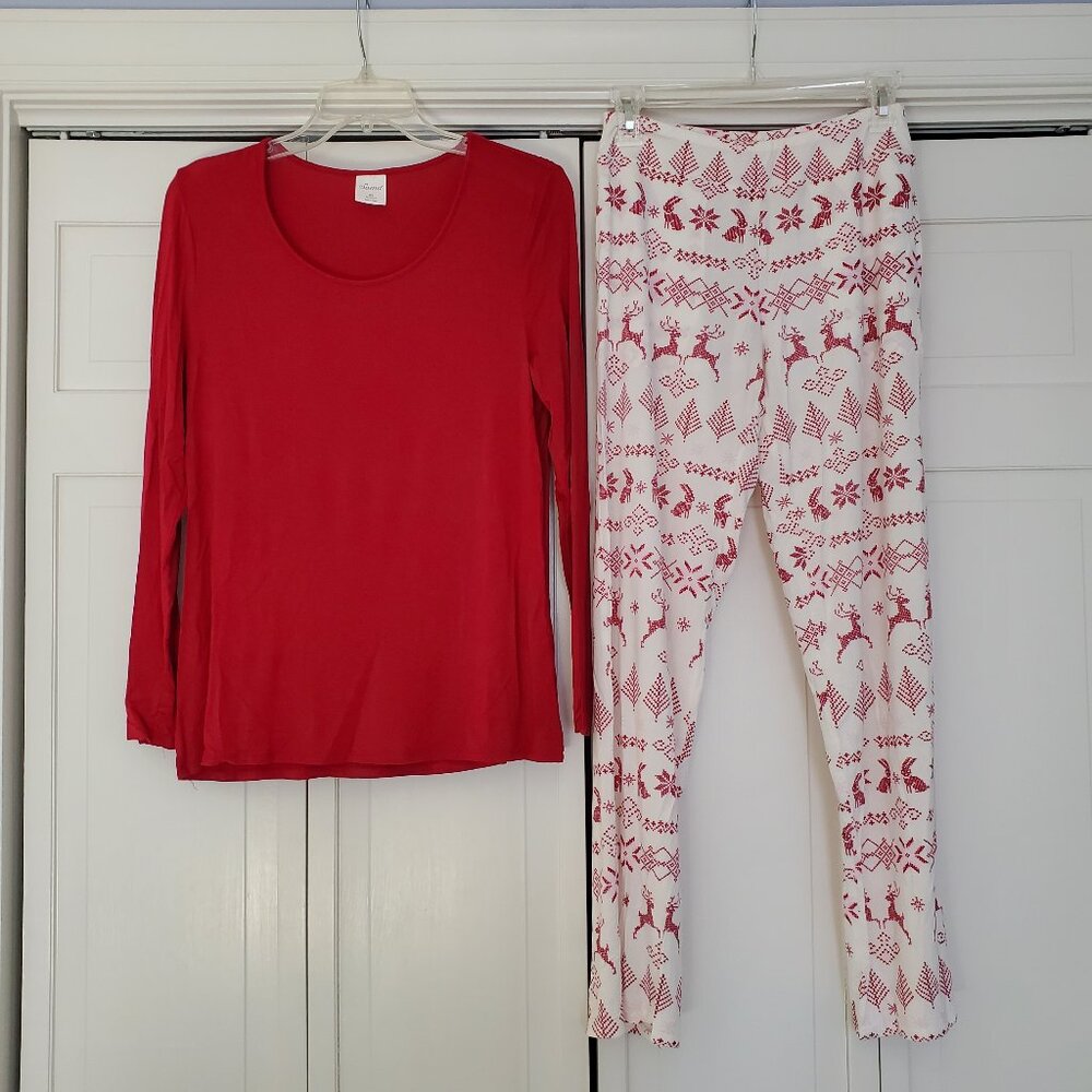 Soma Cool Nights ‘Tree-T Yourself’ XS LS Pajama Set Red Holiday Winter